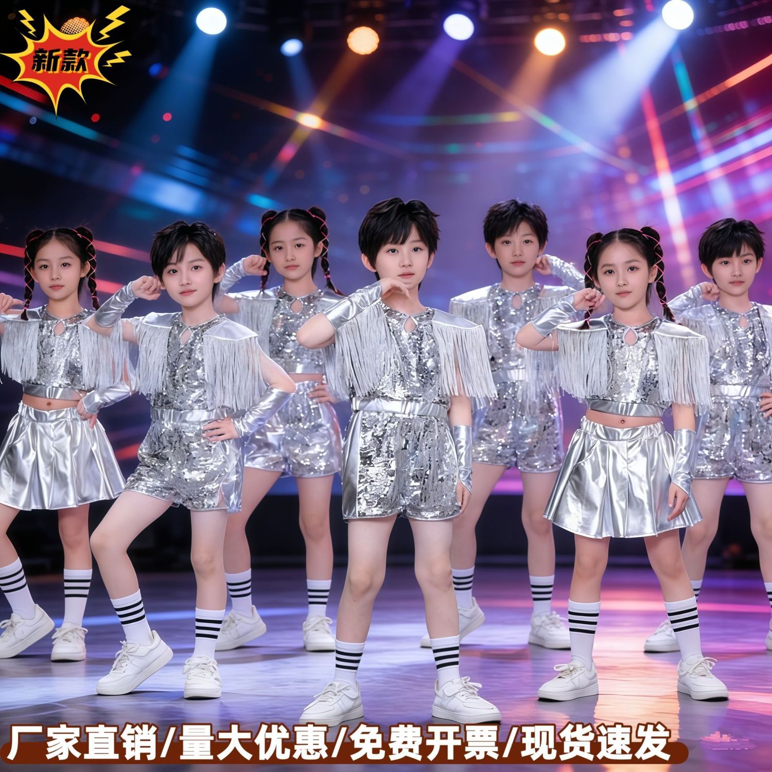 儿童爵士舞亮片演出服嘻