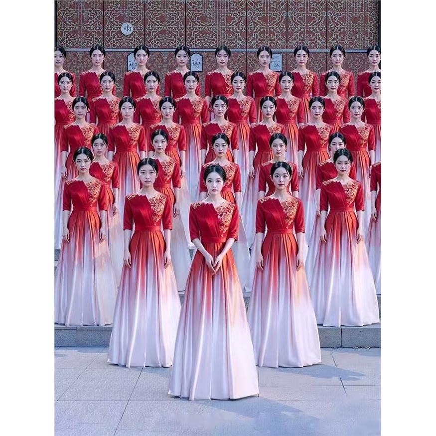 大合唱团演出服女长裙新