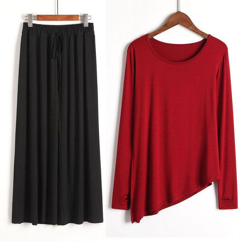 现代舞蹈服阔腿裤套装女