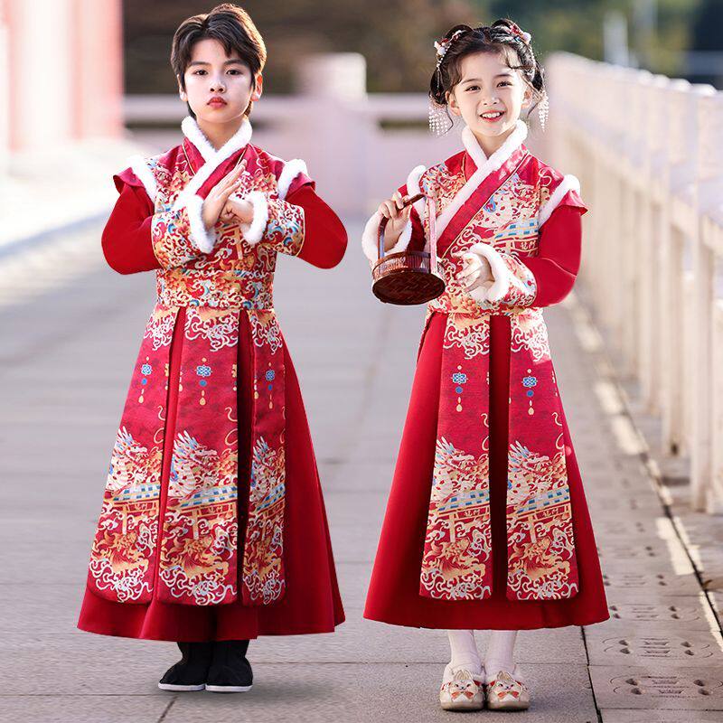 儿童拜年服加绒套装中国