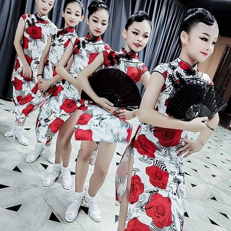女儿童拉丁舞练功服复古