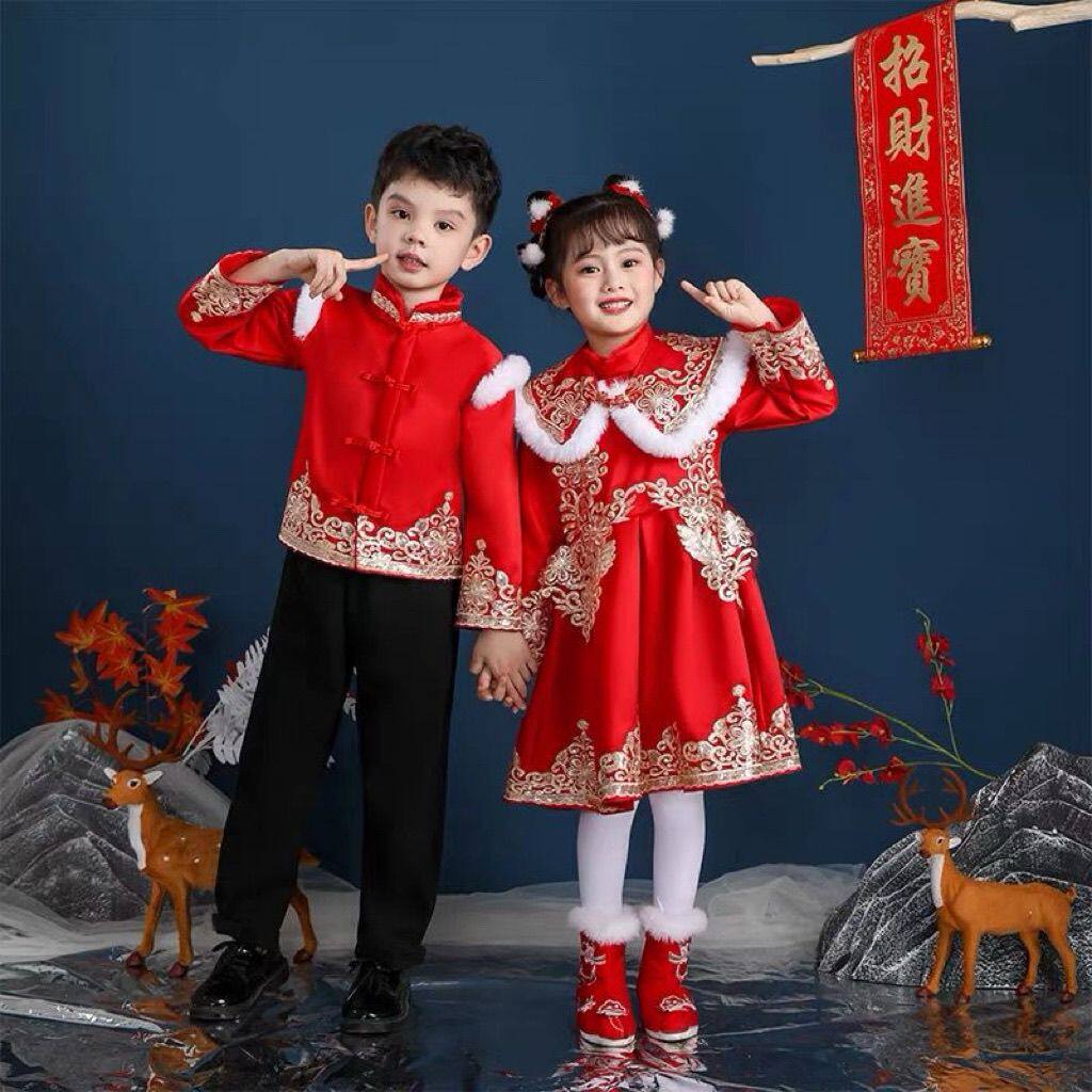 元旦儿童喜庆演出服中国