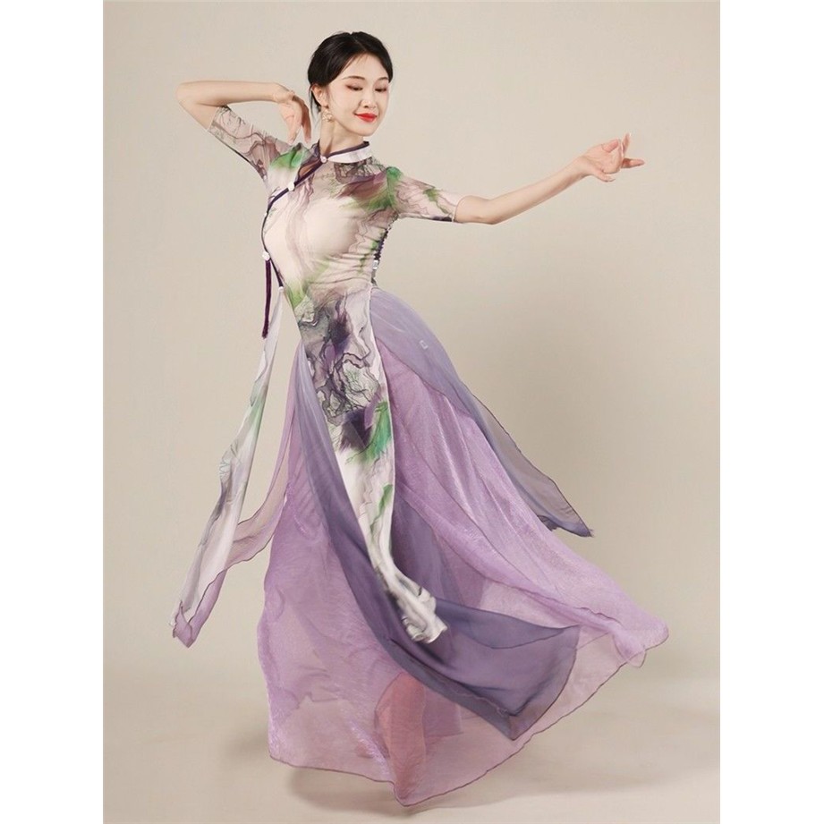 旗袍舞蹈服女弹力网纱中
