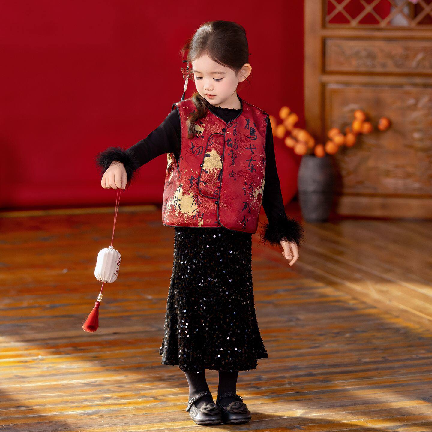 儿童汉服套装中国喜庆演