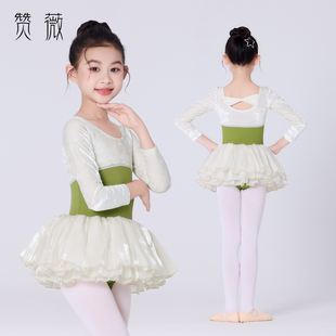 儿童舞蹈服秋冬保暖丝绒体操服女童练功服芭蕾舞裙中国舞公主纱裙