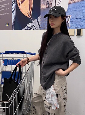 GGBAI 美式复古开衫毛衣男女宽松慵懒休闲cleanfit百搭针织衫情侣
