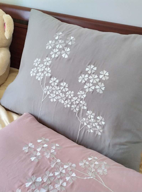 外贸灰色玉粉纯棉布刺绣花大靠枕套靠垫套沙发床上用65X6565X85CM