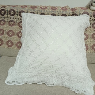 外贸纯棉大机绣花边抱枕套靠垫套65x65cm白色靠枕套沙发不含芯