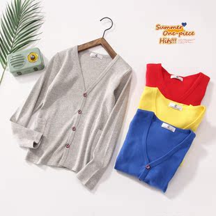 山东纺织品日单糖果色儿童坚纹细坑条纯棉线衣开衫外套 130-160码