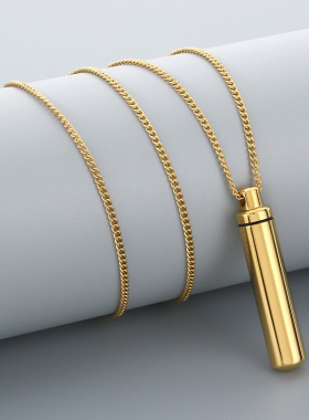Men golden necklace hiphop cylindrical pendant chain stylish
