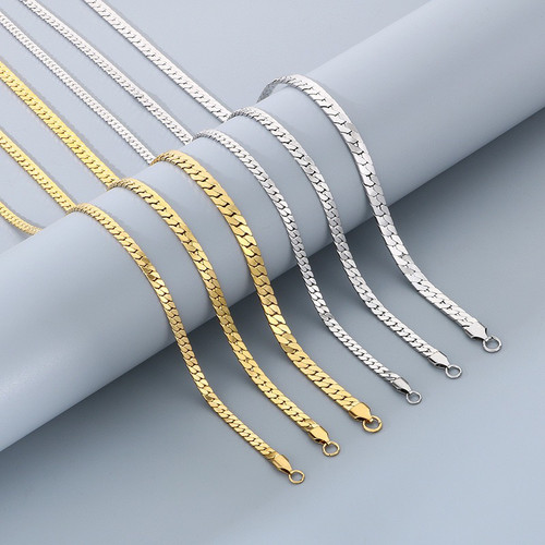 men flat chains cuban fashion necklace hiphop rapper punk