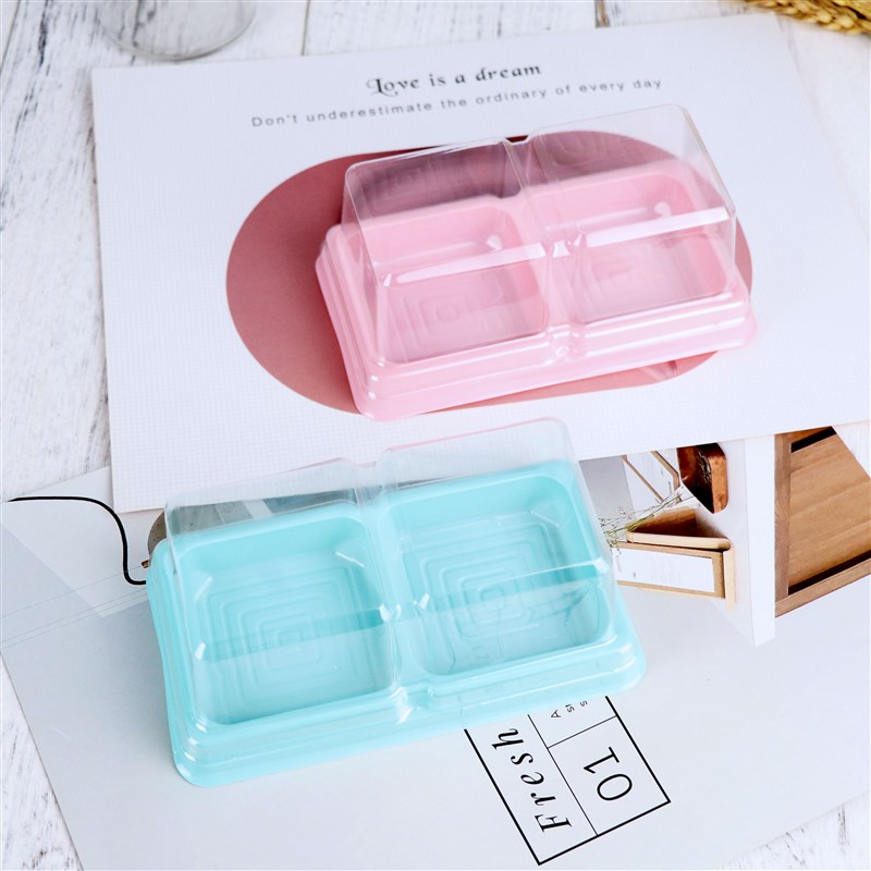 两格雪媚娘蛋黄酥盒2粒糯米糍冰皮月饼梅蛋糕西点烘焙透明包装盒