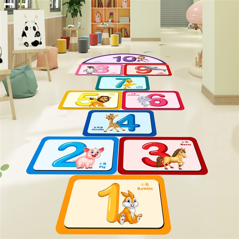 跳房子地贴纸动物数字儿童自粘耐磨防水可移除新款幼儿园方格贴纸