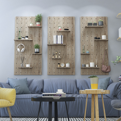 实木洞洞板定制全屋背景墙置物架壁挂卧室客厅装饰收纳架一字隔板