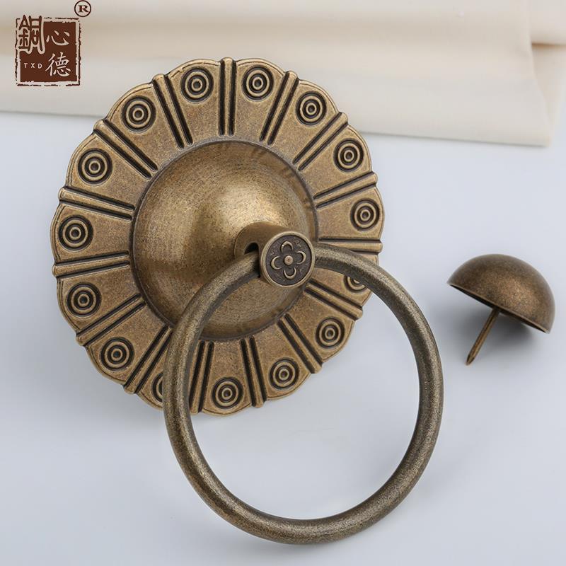 中式仿古防盗玻璃大门把手对开门纯黄铜门环兽头圆环大拉手