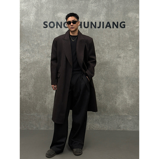 宋春江同款 冬季加厚戗驳领中长款大衣加厚保暖冬日氛围感男风衣