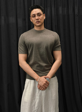 SONGCRAFT 夏季老钱松弛感极简针织短袖通勤商务正肩高领T恤