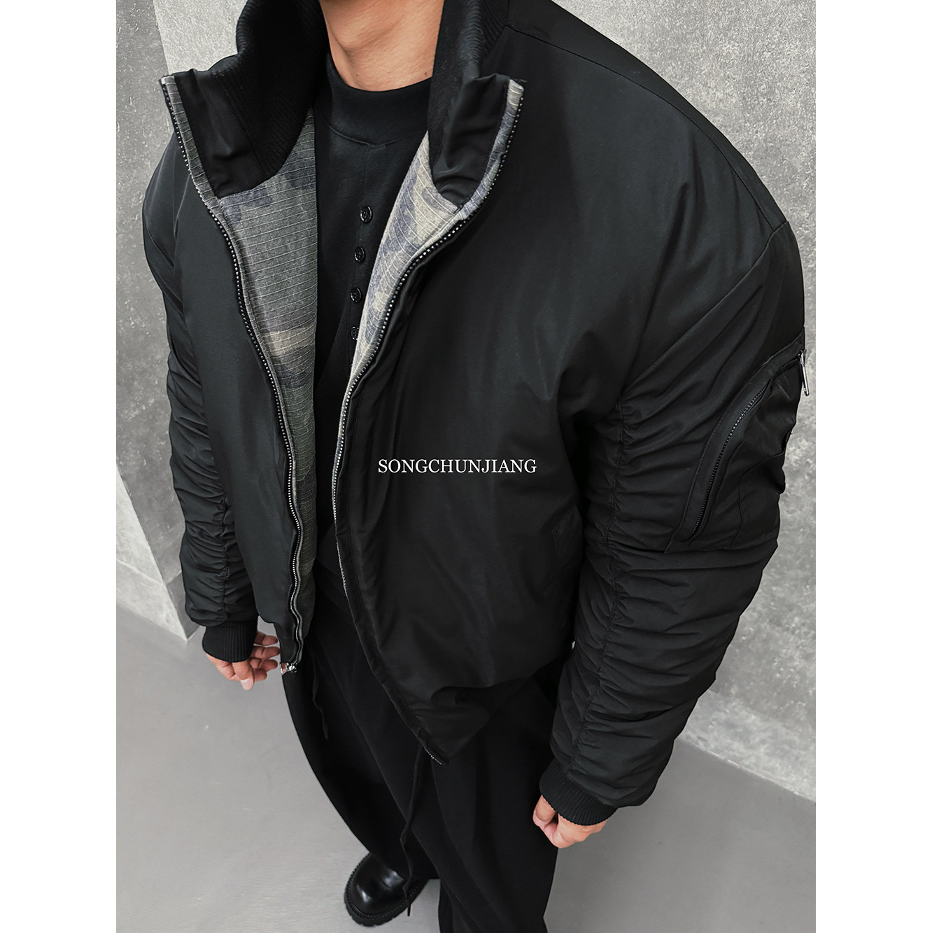 宋春江同款 秋冬迷彩飞行服棉衣双面穿美式复古加厚廊形立领棉服,男装,棉衣,淘宝优惠券,粉丝福利购,淘宝优惠卷