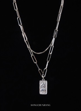 小众设计人像牌双层链