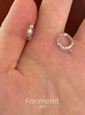 S925纯银mini小银片锆石耳圈女养耳洞小众设计简约百搭时尚款耳环