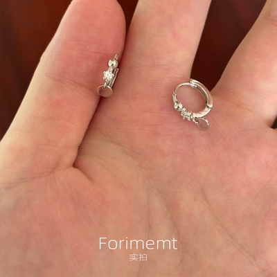 S925纯银mini小银片锆石耳圈女养耳洞小众设计简约百搭时尚款耳环