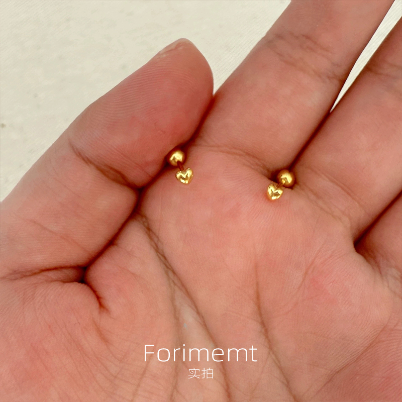 S925纯银韩系mini爱心小耳钉女简约18k精致小众设计耳骨钉耳饰品