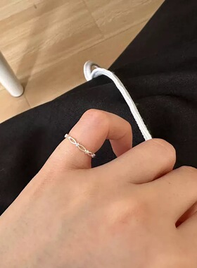 S925纯银不规则镂空椭圆戒指女简约小巧迷你个性时髦开口指环