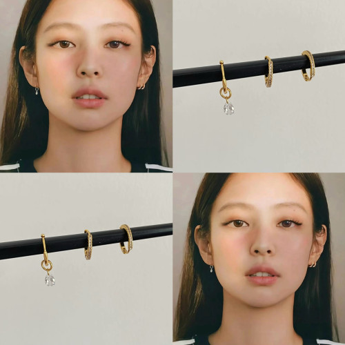 Jennie同款S925纯银温柔风不对称水滴耳环女2025新款小众简约耳饰