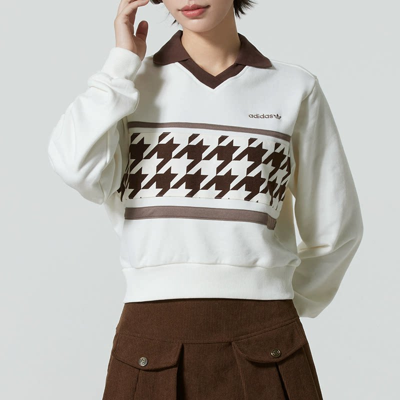 Adidas阿迪达斯三叶草女装2025冬季新款复古时尚百搭套头衫KC2689