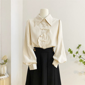 设计感木耳花边中国风气质小衫 新中式 2025春季 女长袖 上衣 盘扣衬衫