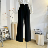 裤 垂感气质休闲西裤 女秋季 阔腿裤 口袋高腰直筒宽松窄版 一粒扣西装