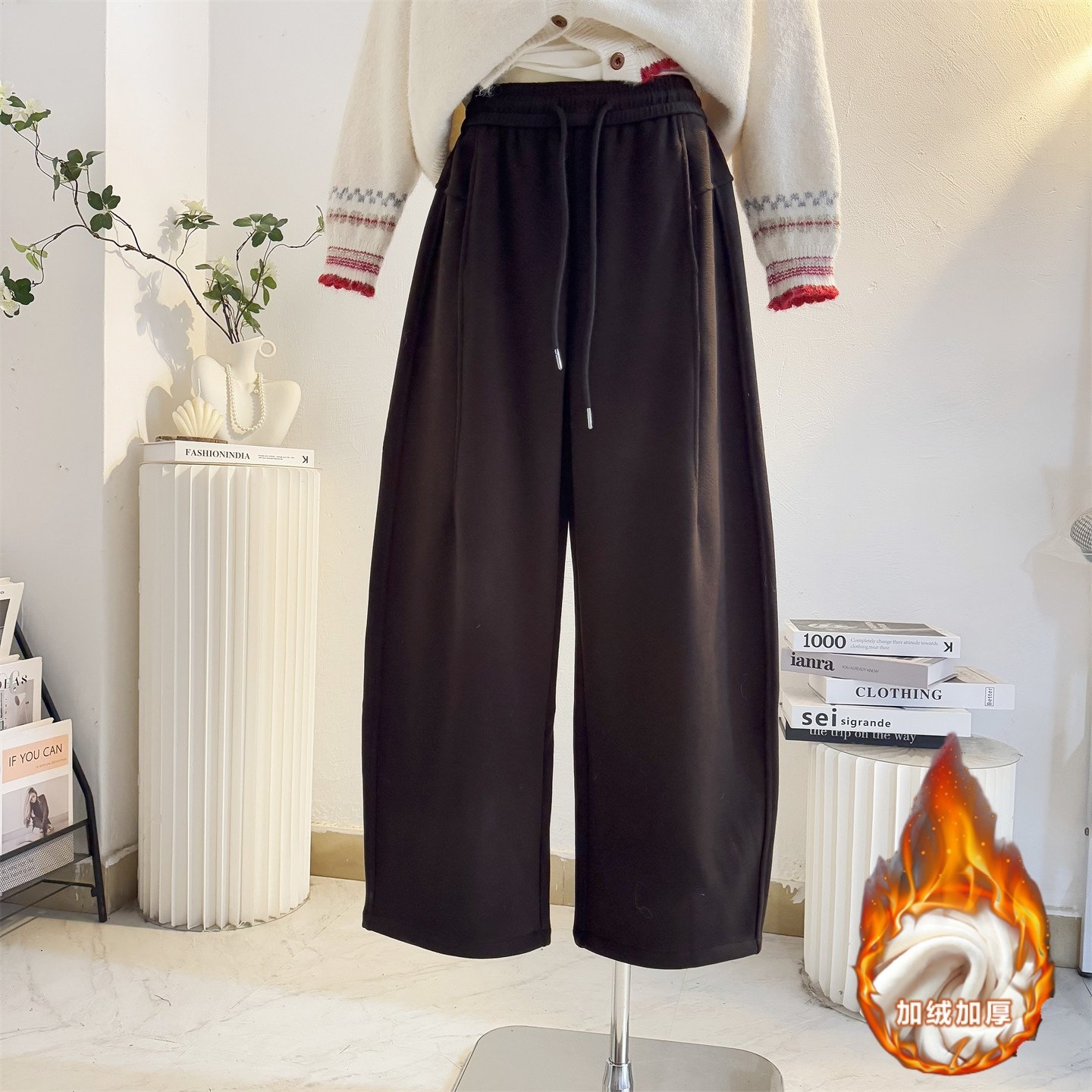 加绒加厚咖色卫裤运动裤女2025秋冬宽松休闲百搭小个子阔腿弯刀裤