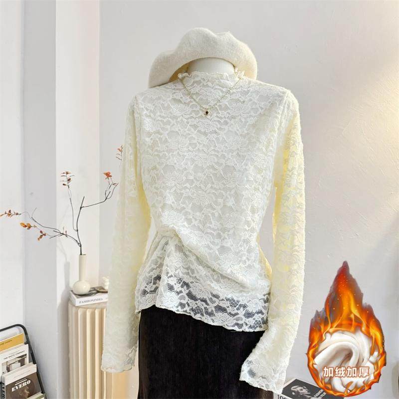 宫廷风半高领加绒蕾丝打底衫女2025秋冬加厚保暖气质内搭小衫上衣,女装/女士精品,蕾丝衫/雪纺衫,淘宝优惠券,粉丝福利购,淘宝优惠卷