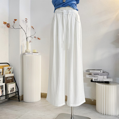 韩版高腰宽松薄款冰丝阔腿休闲裤