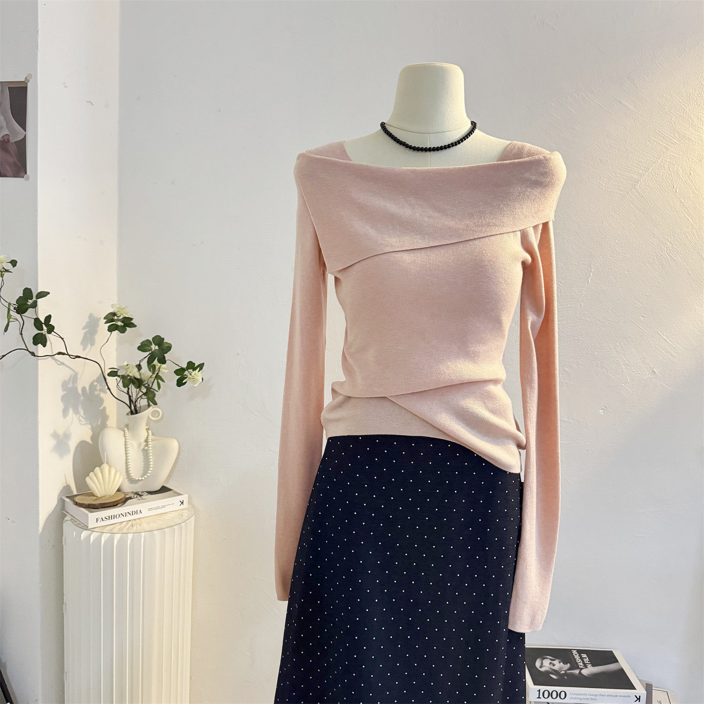 粉色不规则一字领毛针织衫内搭女2025秋冬修身显瘦长袖T恤打底衫,女装/女士精品,毛针织衫,淘宝优惠券,粉丝福利购,淘宝优惠卷