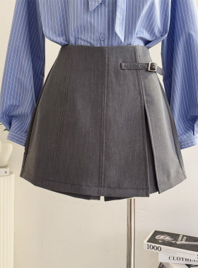 灰色西装短裤裙女2026春夏设计感小众高腰A字阔腿裤防走光短裙裤