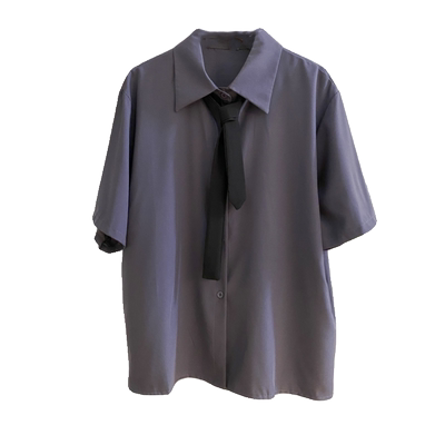 宽松学院风短袖领带衬衫休闲港风