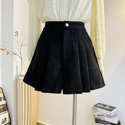 百褶裙裤阔腿短款显瘦高腰毛呢