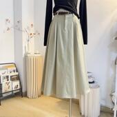 卡其色休闲工装 2025春夏高腰a字大摆过膝伞裙遮胯 半身裙女中长款