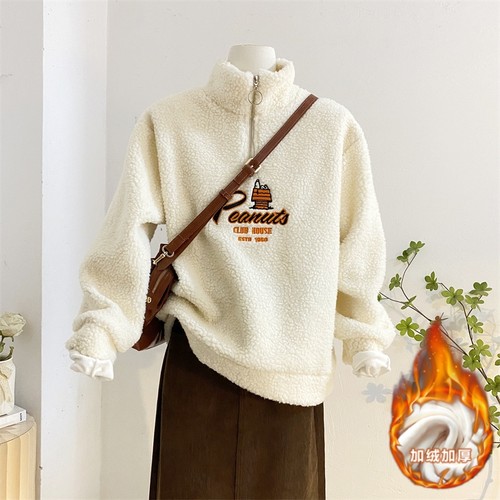 加绒加厚宽松羊羔毛韩版高领卫衣