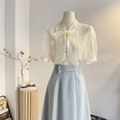 设计感减龄气质小衫 法式 女2025夏季 衬衫 上衣 温柔风系带蝴蝶结短袖