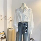 衬衫 花边拼接法式 半开V领白色长袖 女2025春宽松休闲通勤气质上衣