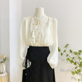 女春设计感减龄气质国风刺绣小衫 衬衫 上衣 立领流苏盘扣长袖 新中式