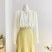 法式 女2025春设计感套头气质衬衣醋酸上衣 高级感纯色V领缎面衬衫