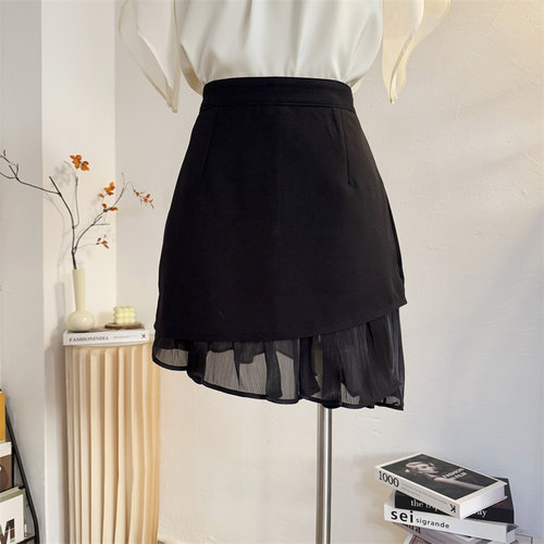 不规则荷叶边高腰A字短裙半身裙