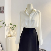 高级感白色缎面长袖 上衣 宽松气质通勤衬衣职业正装 衬衫 女2025秋季