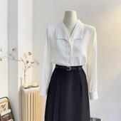法式 上衣 女2025春宽松简约纯色通勤衬衣打底小衫 翻领雪纺长袖 衬衫