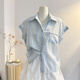 女2025夏季 衬衫 设计感宽松休闲通勤衬衣小众上衣 蓝色条纹短袖 法式