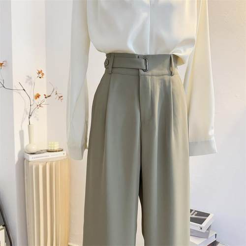 气质垂感高腰直筒宽松窄版阔腿裤