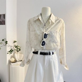 水墨晕染印花长袖防晒衬衫女2025夏新款薄款宽松休闲开衫外搭上衣